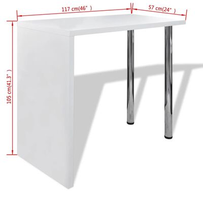 vidaXL Barska miza MDF z 2 kovinskima nogama visok sijaj bela