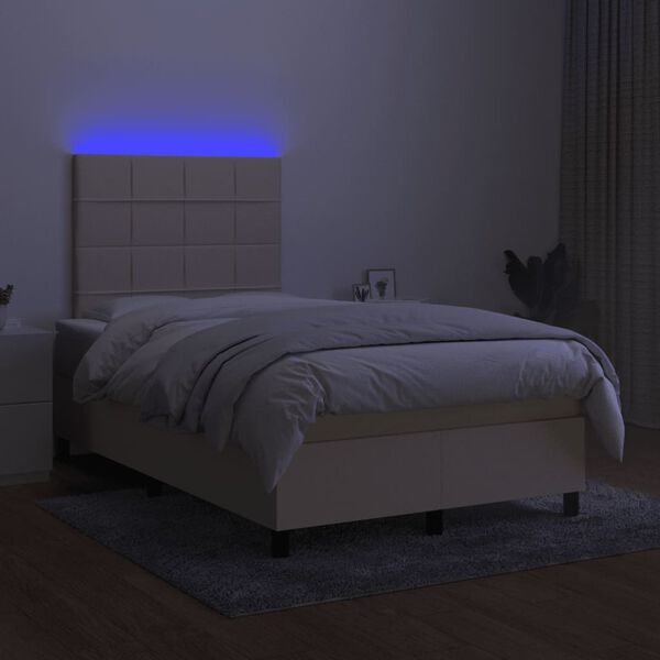 vidaXL Box spring postelja z vzmetnico LED krem 120x190 cm blago