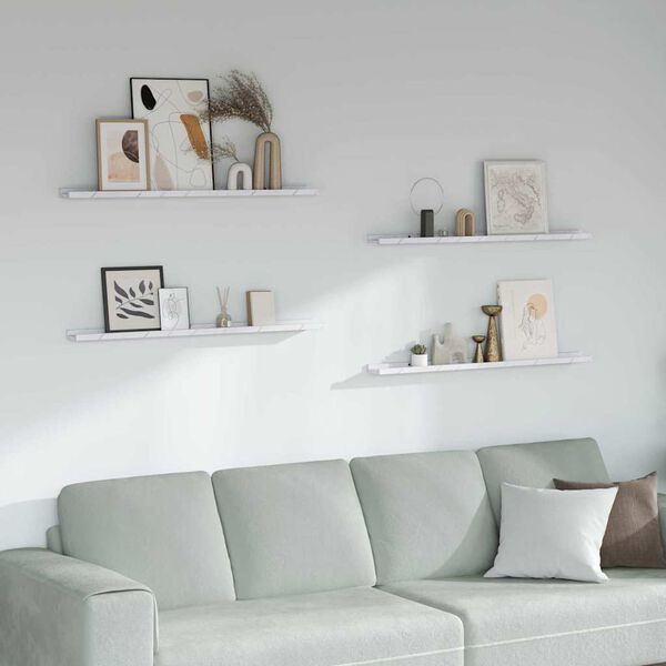 vidaXL Stenska polica 4 pcs Beli marmor 100 x 9 x 3 cm Konstruiran les