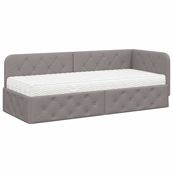 vidaXL Kotna postelja z vzmetnico z vzglavjem Taupe 80 x 200 cm blago