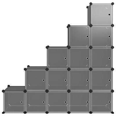 vidaXL Kockasta omarica za shranjevanje s 15 kockami in vrati črn PP
