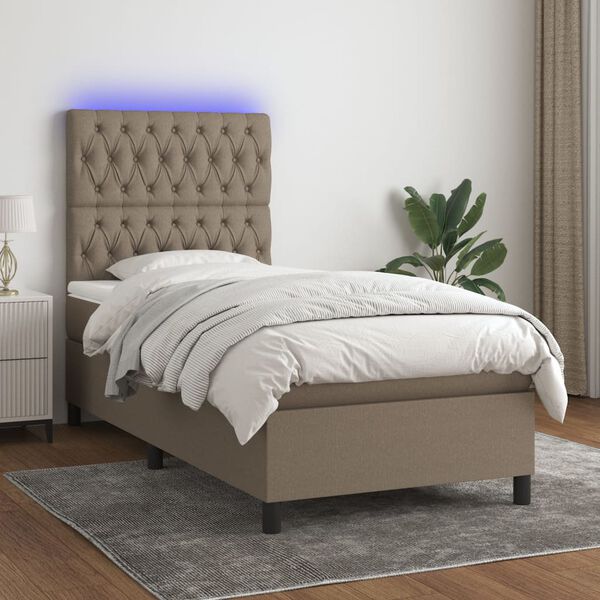 vidaXL Box spring postelja z vzmetnico LED taupe 90x200 cm blago