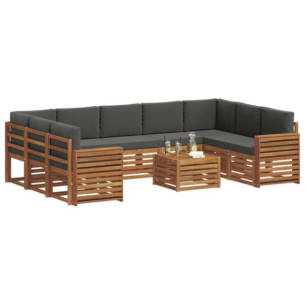 vidaXL Sedežne garniture z blazino 10 pcs Naravna in antracitna