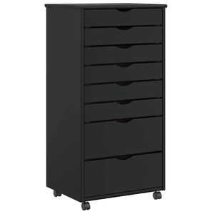 vidaXL Rolling Cabinet s predali MOSS Black Masivni les borovega lesa