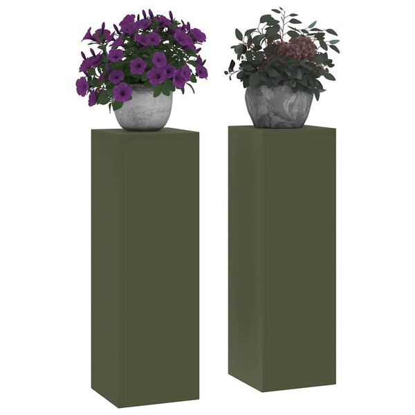 vidaXL Stojalo za rastline 2 pcs Olivno zelena 24 x 24 x 75 cm Jeklo