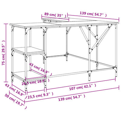 vidaXL Pisalna miza črna 139x139x75 cm inženirski les