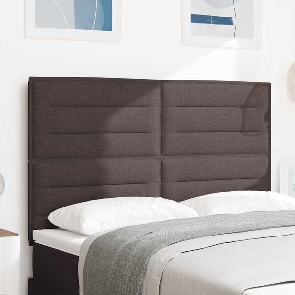 vidaXL LED glava postelje z LED lučmi Temno rjava 144 cm Poliester