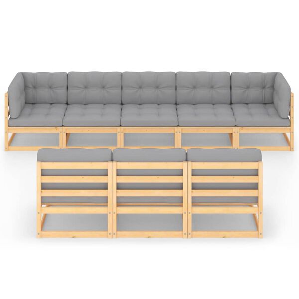 vidaXL Vrtna sedežna garnitura 8-delna z blazinami trdna borovina