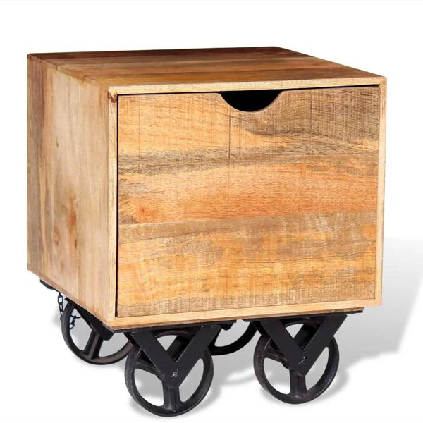vidaXL Odstavna mizica s predalom in kolesi mangov les 40x40x45 cm