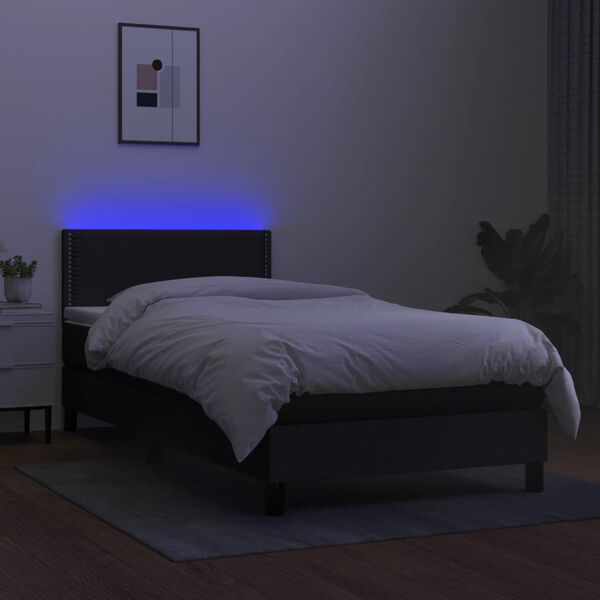 vidaXL Box spring postelja z vzmetnico LED črna 80x200 cm blago