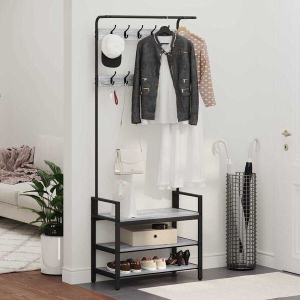 vidaXL Obe&scaron;alnik za pla&scaron;če s polico Siva Sonoma 75 x 34 x 184 cm