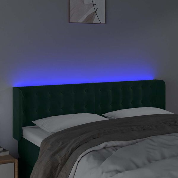 vidaXL LED posteljno vzglavje temno zeleno 147x16x78/88 cm žamet