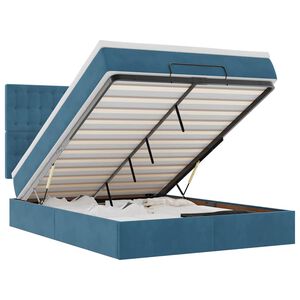 vidaXL Otomanska postelja z vzmetnicami temno modra 140x190cm žamet