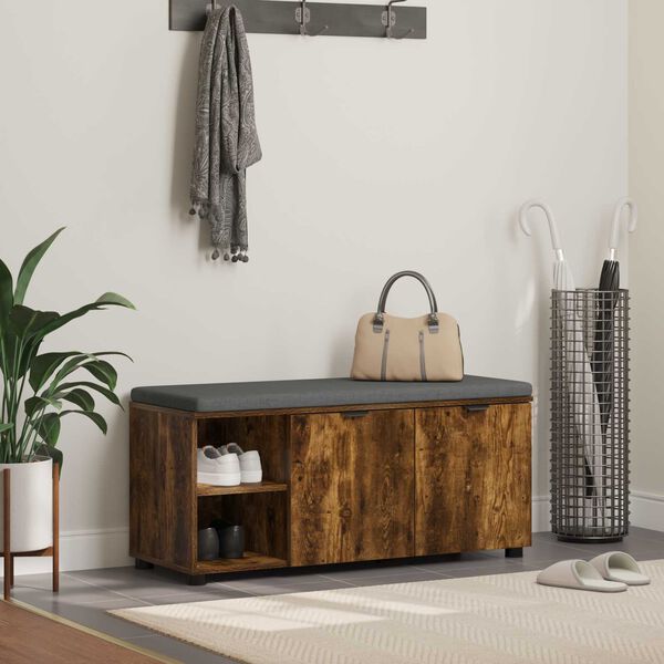 vidaXL Haldna klop z blazino Enobarvno Dimljeni oreh 100 x 38 x 46 cm