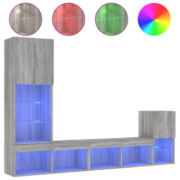 vidaXL Komplet TV omaric LED 4-delni siva sonoma inženirski les