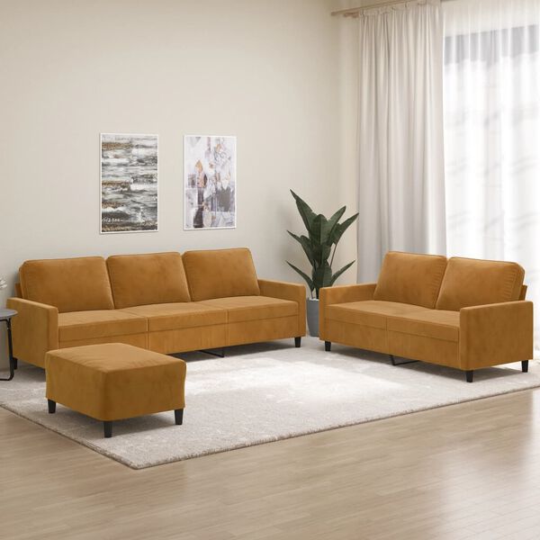 vidaXL Sedežna garnitura 3-delna z blazinami rjav žamet