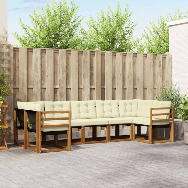 vidaXL Zunanja garnitura za sedenje z blazino 7 pcs Naravna in črna