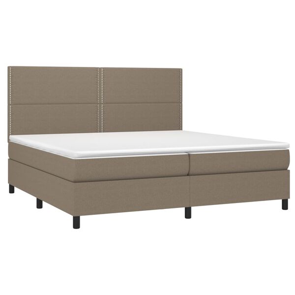 vidaXL Box spring postelja z vzmetnico taupe 200x200 cm blago