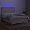vidaXL Box spring postelja z vzmetnico LED krem 140x190 cm blago