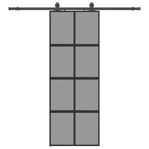 vidaXL Drsna vrata z opremo črna 76x205 cm kaljeno steklo