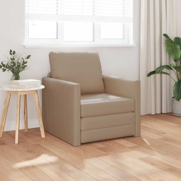 vidaXL Talni raztegljiv kavč 2 v 1 kapučino 112x174x55 cm umetno usnje