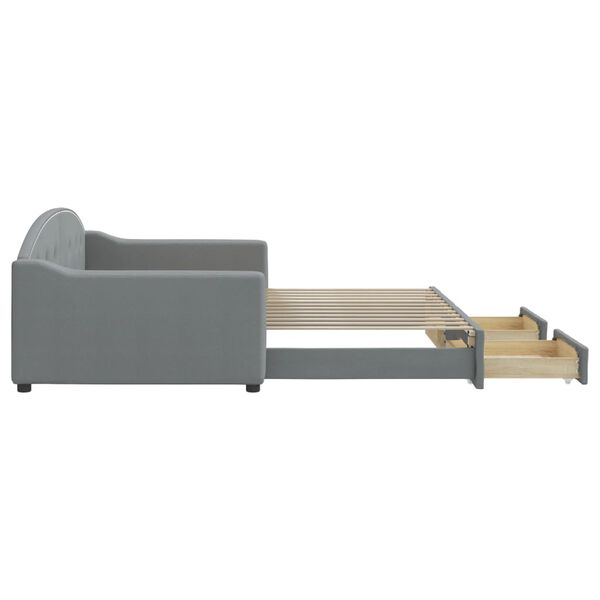 vidaXL Izvlečna dnevna postelja s predali svetlo siva 100x200 cm blago