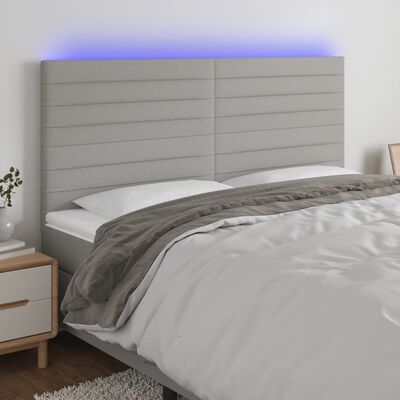 vidaXL LED posteljno vzglavje svetlo sivo 180x5x118/128 cm blago