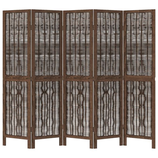 vidaXL Paravan 5-delni temno rjav trden les pavlovnije