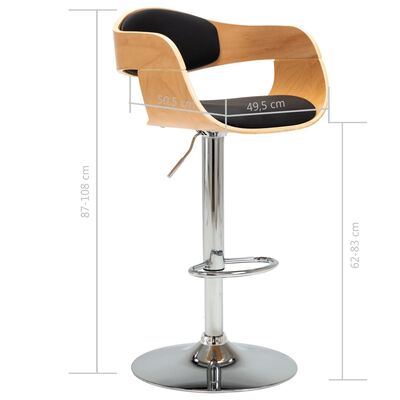 vidaXL Barski stolček črn ukrivljen les in umetno usnje