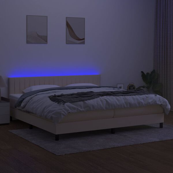 vidaXL Box spring postelja z vzmetnico LED krem 200x200 cm blago