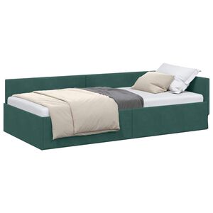 vidaXL Kotna postelja z vzglavjem Temno zelena 80 cm x 200 cm Žamet