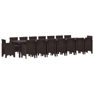 vidaXL Vrtna jedilna garnitura s blazinami z blazino 17 pcs Rjava PP