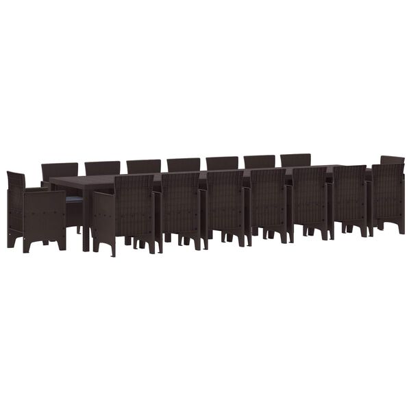 vidaXL Vrtna jedilna garnitura s blazinami z blazino 17 pcs Rjava PP