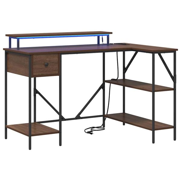 vidaXL Miza z LED lučmi Rjav hrast 120 x 79 x 86,5 cm Konstruiran les