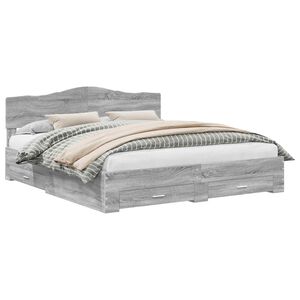 vidaXL Konstrukcija postelje Siva Sonoma 200 x 200 cm Konstruiran les