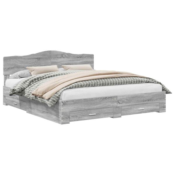 vidaXL Konstrukcija postelje Siva Sonoma 200 x 200 cm Konstruiran les