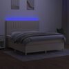 vidaXL Box spring postelja z vzmetnico LED krem 180x200 cm blago