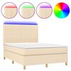 vidaXL Box spring postelja z vzmetnico LED krem 140x190 cm blago