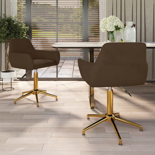 vidaXL Vrtljiv jedilni stol 2 kosa rjav žamet