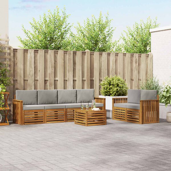 vidaXL Sedežne garniture z blazino 7 pcs Naravna in svetlo siva