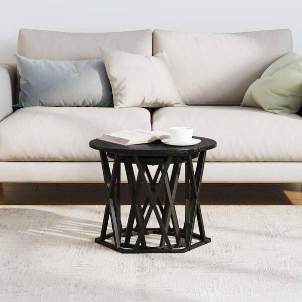 vidaXL Stranska miza 2 pcs Črna Orehovina Inženirski les in jeklo