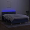 vidaXL Box spring postelja z vzmetnico LED modra 140x190 cm blago