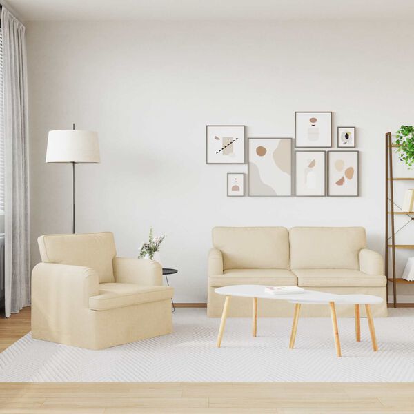 vidaXL Kavč 2 pcs krema 162 x 80 x 85 cm blago