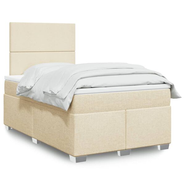 vidaXL Box spring postelja z vzmetnico krem 120x190 cm blago