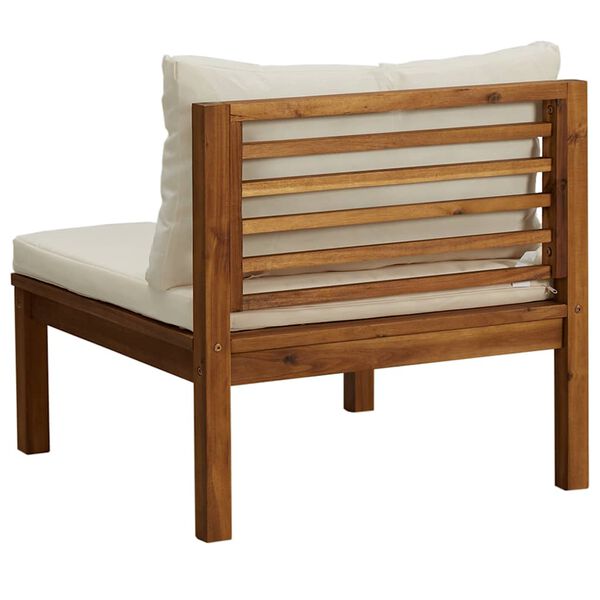 vidaXL Sekcijski sredinski kavč s kremno belo blazino akacijev les