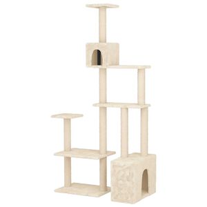 vidaXL Mačje drevo z naravnimi jaslicami za praskanje Krem 177,5 cm