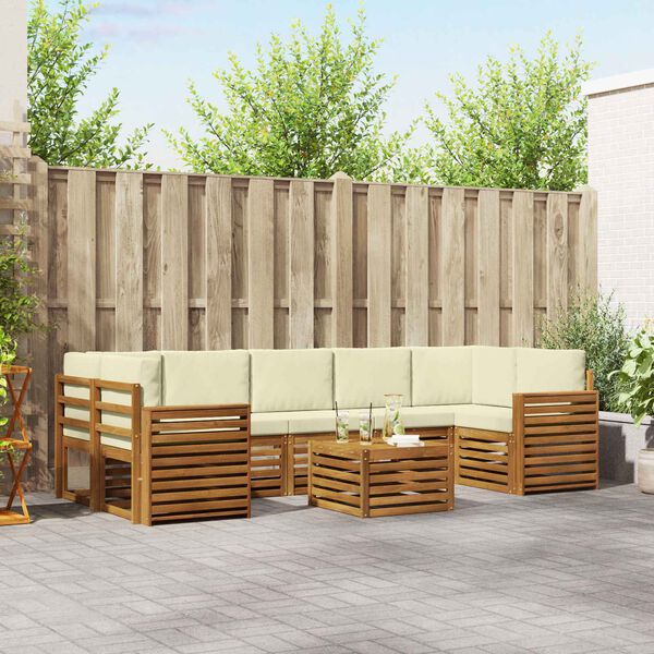 vidaXL Sedežne garniture 8 pcs Naravna in smetana Masiven les akacije