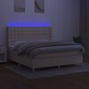vidaXL Box spring postelja z vzmetnico LED krem 160x200 cm blago