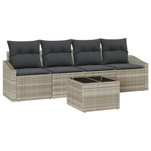 vidaXL Kavčna garnitura z blazino 5 pcs Svetlo siva poli ratan