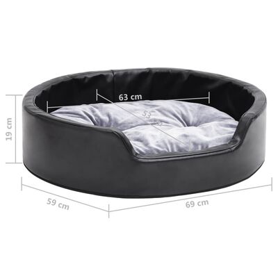 vidaXL Pasja postelja črna in siva 69x59x19 cm pliš in umetno usnje